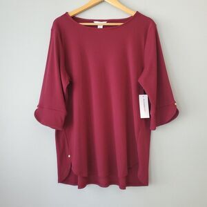 Liz Claiborne Burgundy Ribbed 3/4 Sleeve Pullover Crewneck Shirt Womens XL NWT